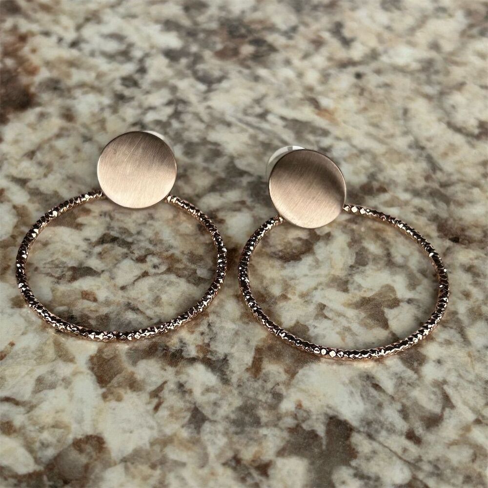 Gold Textured Hoop Earrings with Round Disc Studs Lightweight Standard OS